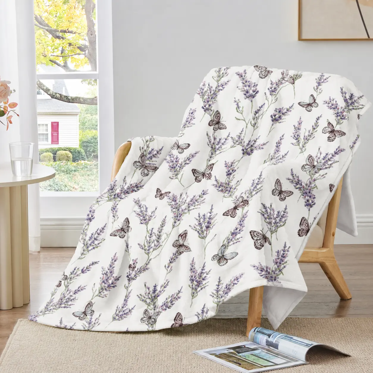 Americana Velvetsoft Crochet Flower Throw Blanket - Single-Sided Floral Print Soft Flannel, Fluffy Adorable Style All-Season Blanket for Sofa & Home Decor Gifting, Crochet Blankets, Fluffy Blankets