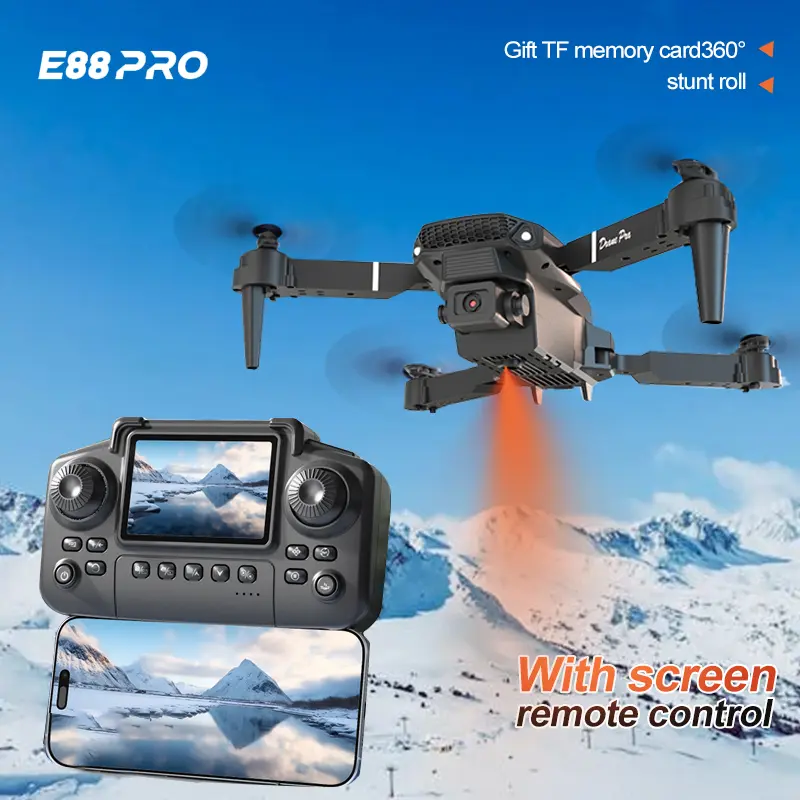 Foldable RC Drone with Screen Remote Control, 480P Dual Lenses, WiFi Live Video, LED Lights, 6-Axis Gyro Stable Hover, Headless Mode, Beginner Quadcopter