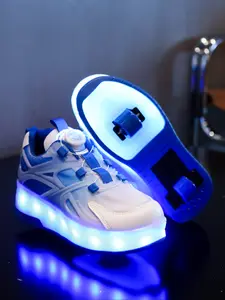 USB Charging LED Light Up Shoes, Breathable Mesh Kids Sneakers Trainers, Sports Training Shoes for Spring Summer Fall, Unisex Children Roller Skates Sports Shoes