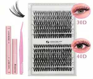 30D 40D Individual Cluster Lashes Mix 9-17mm Length, 240 Pieces,Ultra-Thin Invisible Band Natural Curl Volume DIY Eyelash Extension,Reusable Lash Kit