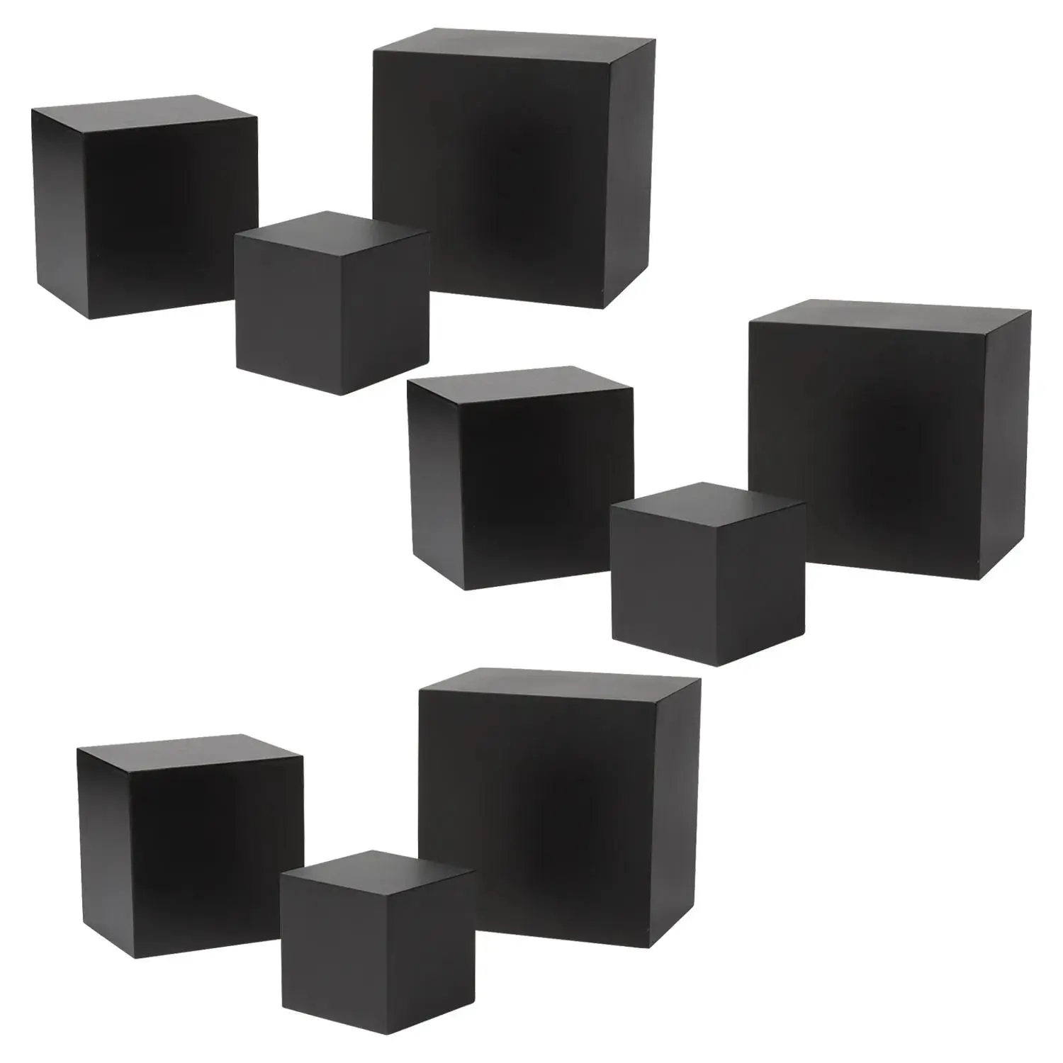 Wooden Bulk 9-Pc. Black Buffet Riser Set, 4" Mini Cubes, 9pc Table Coverage, Formal Buffet Depth, Multi-Sizes