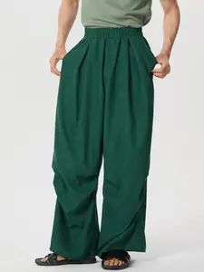 INCERUN Mens Wide Leg Pockets Long Pants Elastic Casual Loose Baggy Plain Trousers Bottoms, Menswear