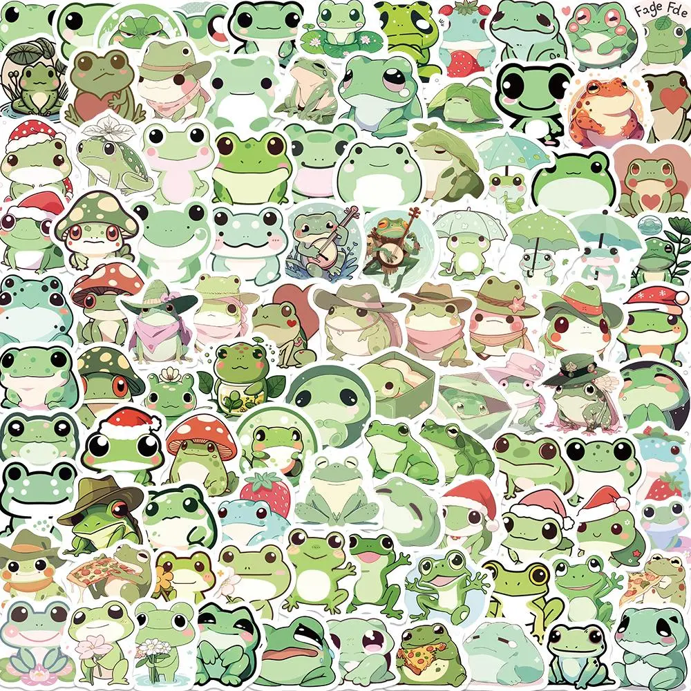 Cute Frog Pattern Sticker, 100pcs/set Funny Stickers Waterproof Decorative Self Adhesive Decor Paper, Decor Sticker for Gift Greeting Card Water Bottle Laptop Phone, Ornaments