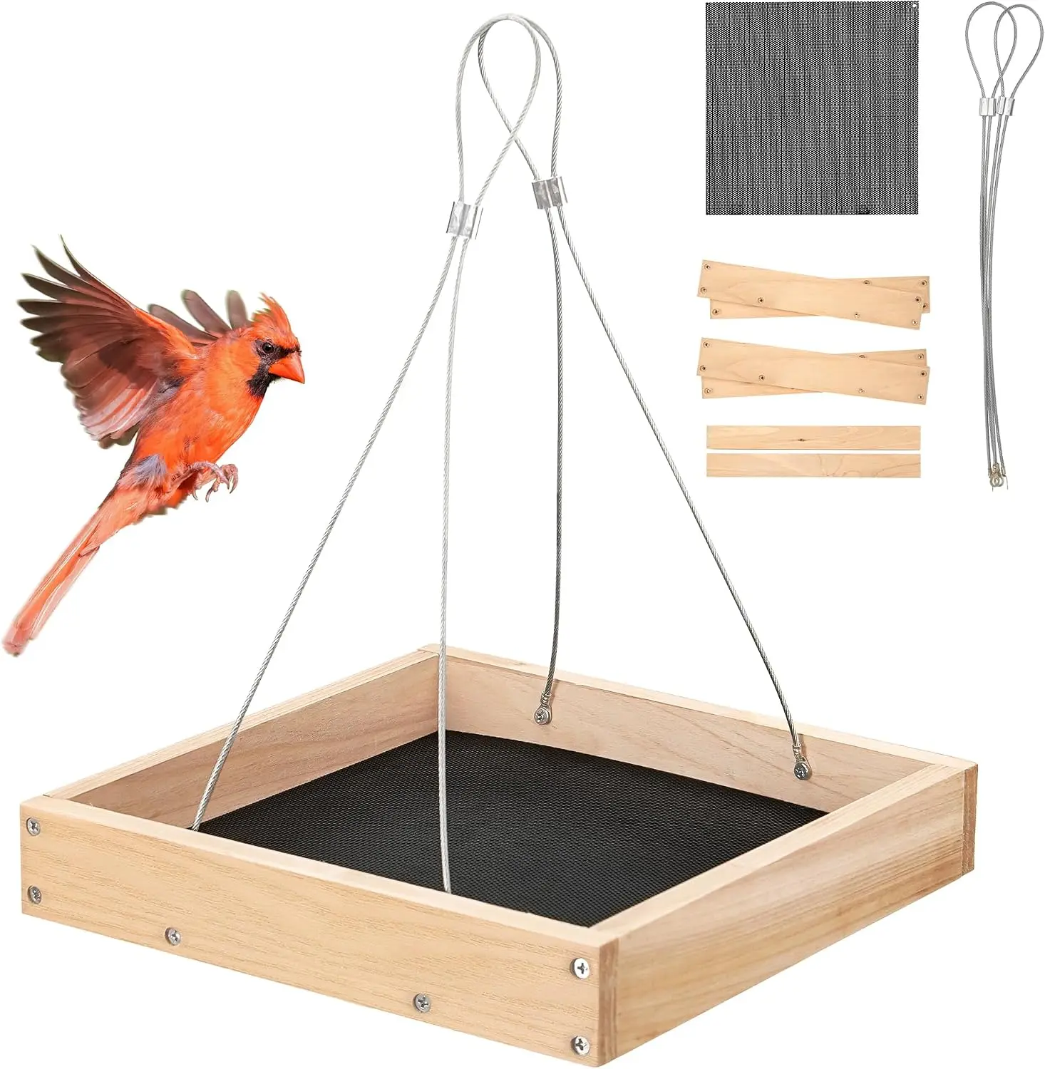 Eco-Friendly Wooden Platform Bird Feeder - Durable, Stable Outdoor Wild Bird Tray Feeder, Easy-to-Hang, Assembly Required