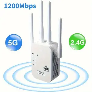 High-Speed 1200Mbps Dual-Band WiFi Extender - 4 Antenna 360° Coverage, Easy 1-Tap Setup, Supports 35 Devices, Ethernet Port Compatible, Expansive 9000 Sqft Reach