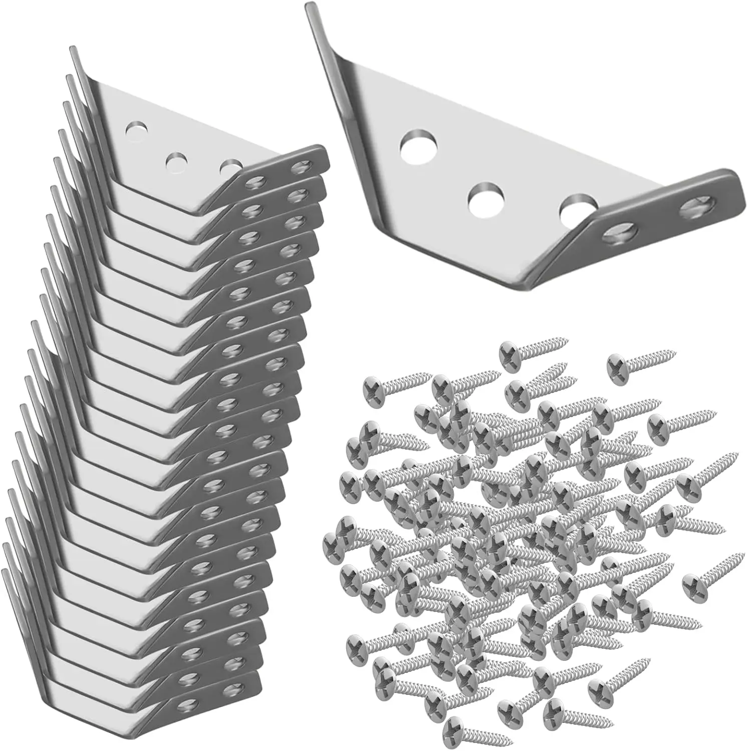 20 PCS Heavy Duty Industrial Corner Braces for Wood, Multi-Hole 1-Piece Furniture Connectors, Sturdy Hardware with Screws for Secure Home Office DIY Furniture Assembly