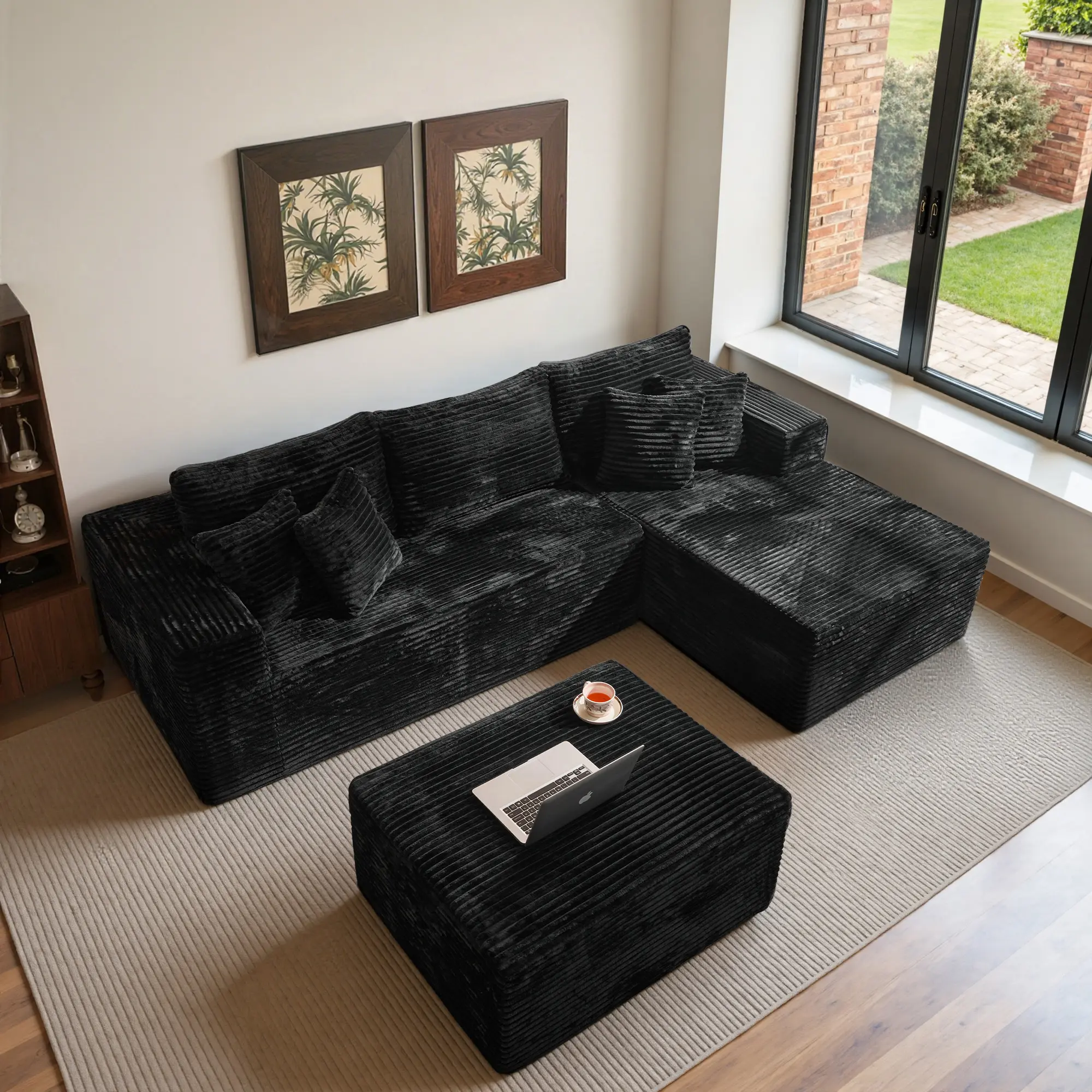 Modern 108" Boneless Couch Cloud Modular Sectional Sofa With Removable Ottomans & Chaise - Plush Corduroy , Deep Seat, Upholstered Couches, No Assembly Required for Living Room