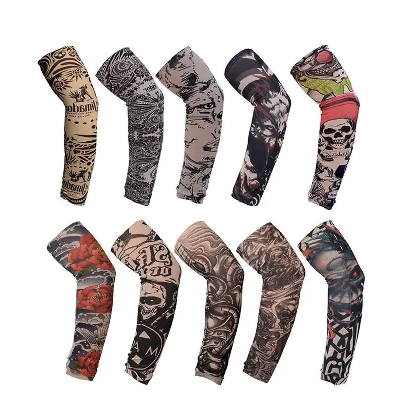 Tattoo Pattern Cooling Arm Sleeves – 10 Pairs UV Protection Ice Silk Arm Covers for Men and Women, Outdoor Sports Cycling Running Driving Fitness Acce