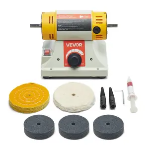 VEVOR Bench Buffer Polisher, 1/2HP Polishing and Buffing Machine, 0 to 8000RPM Benchtop Polisher with 2PCS 4 Cotton Wheel, 3PCS 3 Abrasive Fiber Wheels Polishing Compound for Metal Jewelry Wood