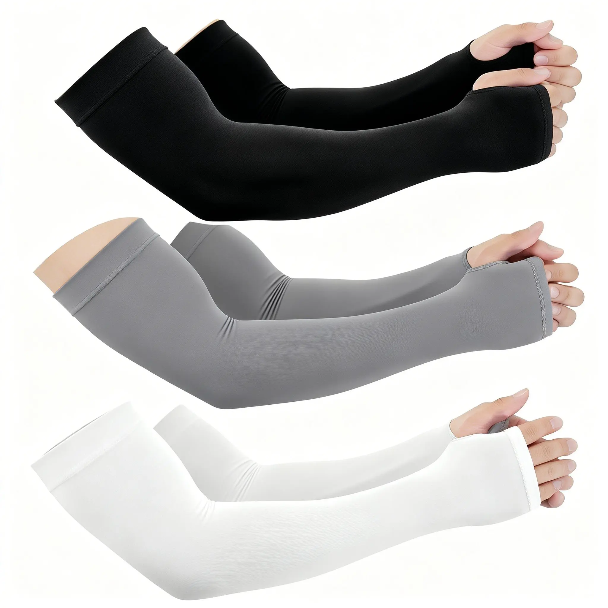 3pair Seamless UV Protection Cooling Arm Sleeves with Thumb Hole, UPF 50+ Compression Sports Sleeves,Sunscreen Sleeves, Arm Protection, FashionSleeves, lce Silk Arm Sleeves for Men & Women - Breathable & Moisture Wicking Arm Cuffs