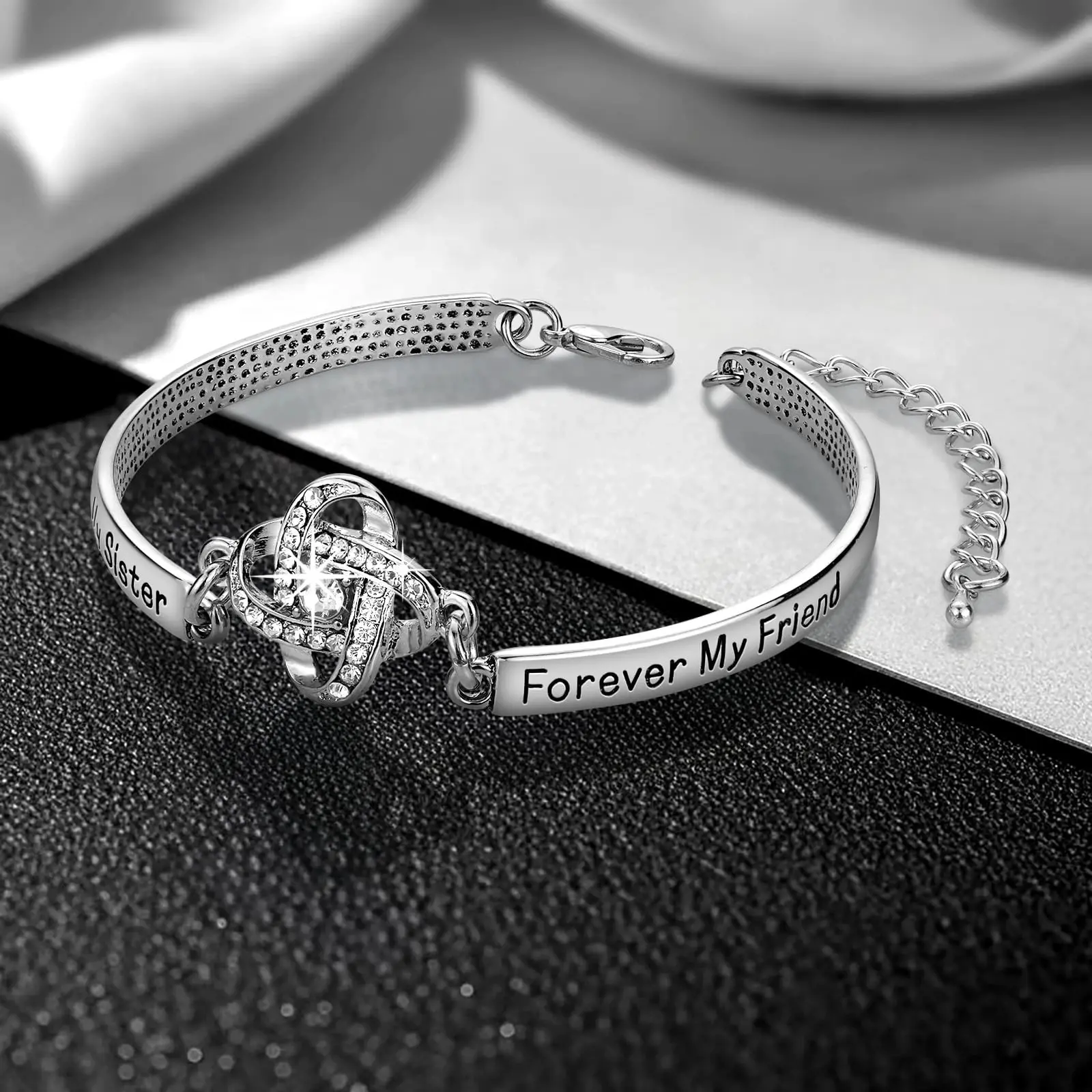 1Pcs /2Pcs 925 Sterling Silver Infinity Love Knot Bracelet With Card for Mother Daughter Sister Wife, Adjustable Length Bangle Bracelets Friendship Jewelry for Women Girls