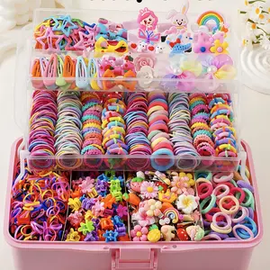 718pcs/Set Girls' Pink Bowknot Hair Clips, Cute Cartoon Bowknot, Cute Princess Hair Accessories, Elastic Hair Accessory, High Elastic Durable Non-Damaging Hair Ties, Hair Bands, Rabbit Ear Hair Rings, Versatile Duck Clip Barrettes, Suitable For Daily Use