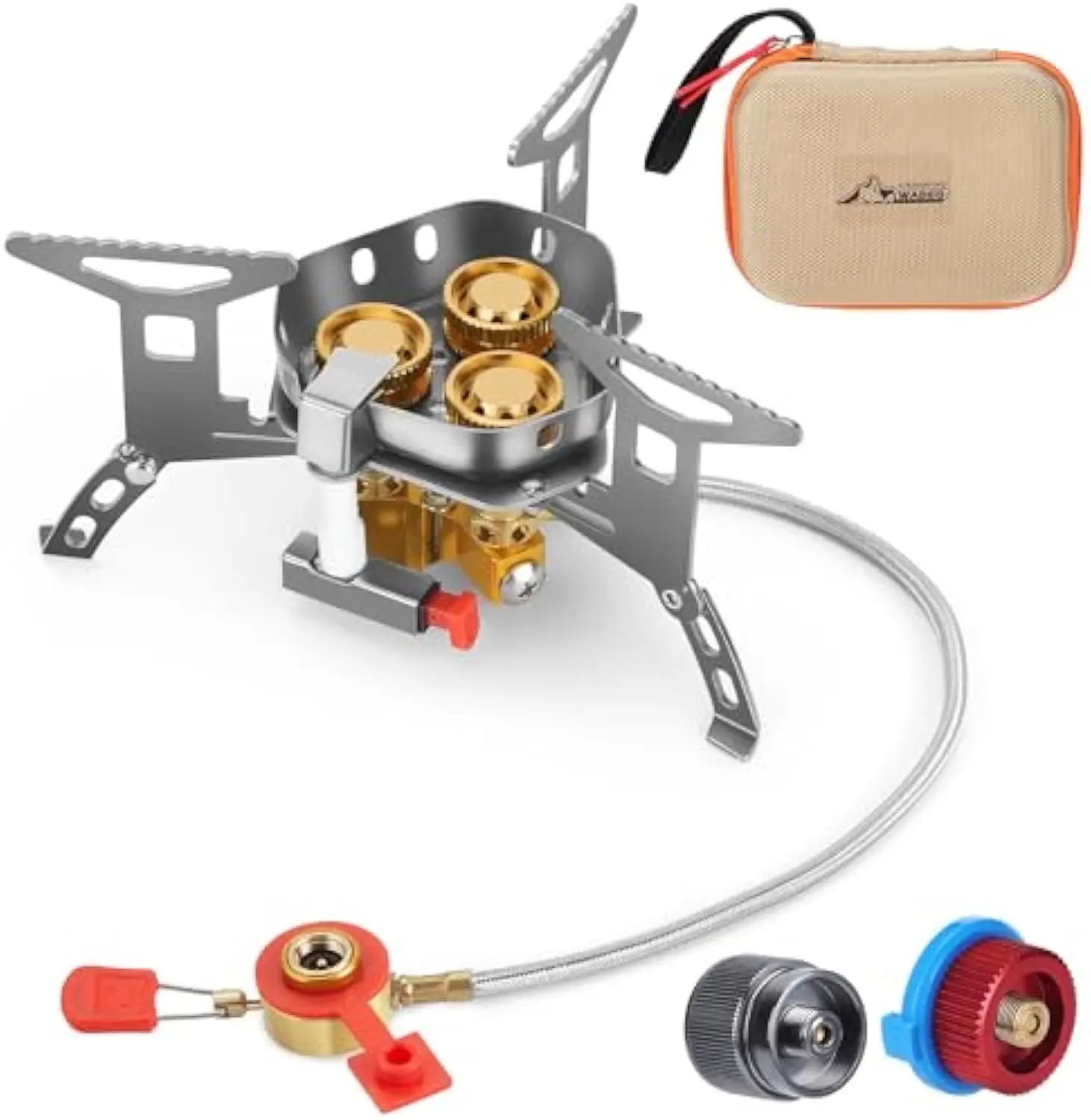 WADEO 6800W Windproof Camp Stove, Backpacking Stove with Piezo Ignition, Camping Gas Stove with Two Fuel Canister Adapter, Carry Case, Portable Stove for Outdoor Backpacking Hiking and Picnic