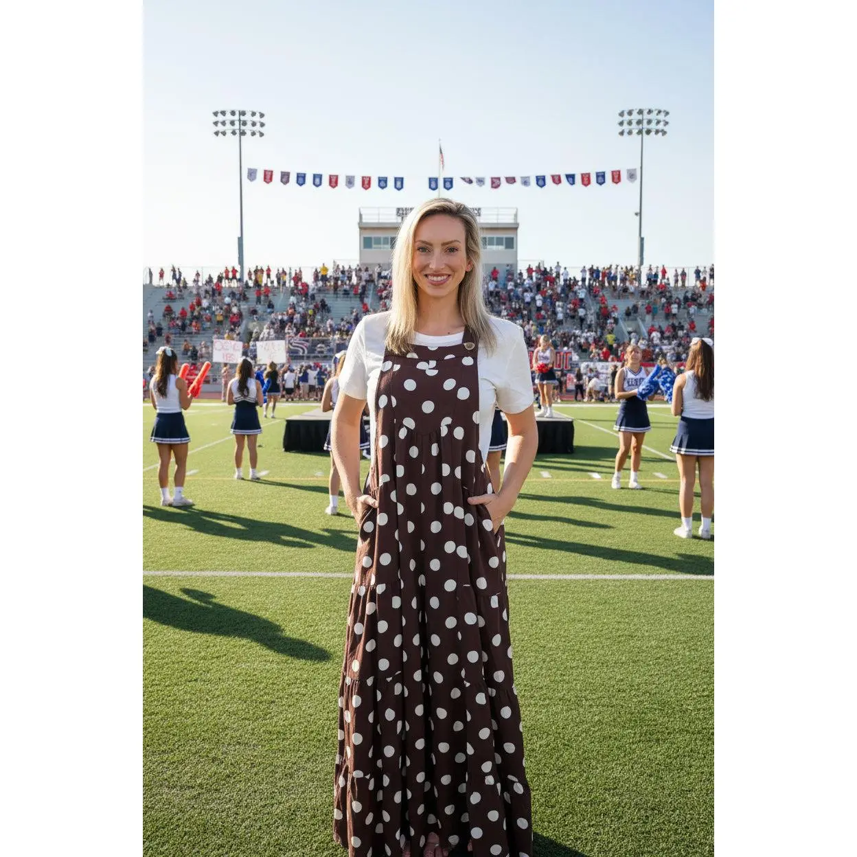 Pep Rally Polka Dot Overalls Chic Pants