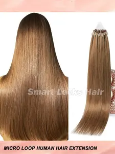 Undetectable Hair Extensions, Natural Micro Ring, Microloop human hair, Seamless Straight Extensions, Straight Long Hair Extensions, 50strands/Pack, Platinum Highlights, Blonde, Invisible Beads, DIY Hairstyles, Daily Wear, Human Hair Pieces