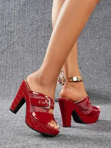 Women's Breathable Mesh Waterproof Platform Heeled Mules, Comfortable Thick Sole Peep Toe Sandals, Adjustable Buckle Strap