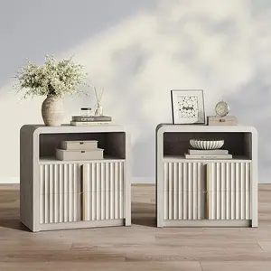 ModernMate Night Stand Set of 2, 23.6" Fluted Nightstand with 2 Drawers, Curve Profile Bedside Table with Solid Metal Handle, Thicken End Side Table for Bedroom, Living Room, Home Office, White Alder