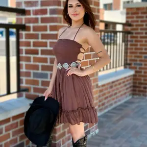 Ruffle Dress with Back Design - Brown Color Fashion Wear