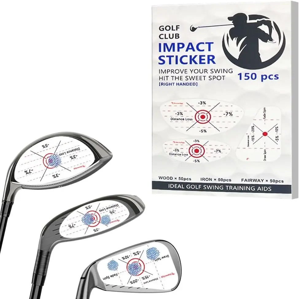 Golf Impact Tape (150 Pcs) - Durable Synthetic Durable Paper Training Stickers for Irons, Drivers, Woods, Rainproof, with Bright Red Sweet Spot Target & Clearer Imprint Visibility for Golfers, Easy Golf Training Aid Swing Trainers, Beginners, Golf Trainin