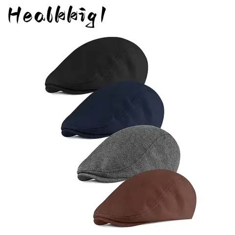 Men's Soft Stretch Fitted Caps - 4pcs Newsboy Flat Bill Hats for Men, Flat Bill Cap