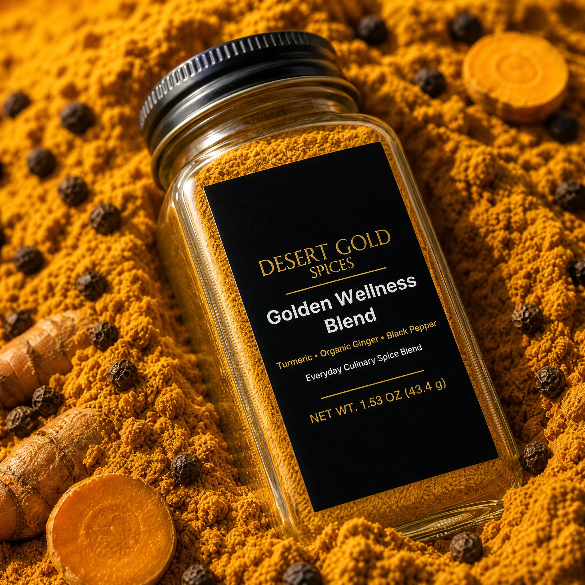 Desert Gold Spices' Golden Wellness Blend, 1.53 oz | Turmeric, Ginger & Black Pepper Culinary Spice Blend