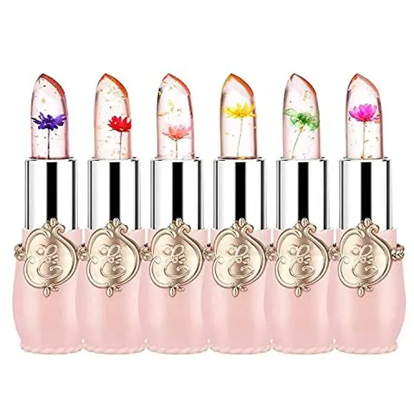 6 Pcs Crystal Flower Jelly Lipstick Set, Temperature Change Moisturizer Long Lasting Flower Lip Stick Nutritious Lip Balm Magic Color Change Lip Gloss Makeup
