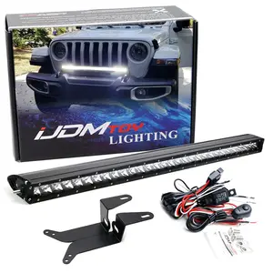 iJDMTOY Front Bumper Mount 30-Inch Single Row LED Light Bar Kit For Jeep 2018-up Wrangler, 2020-up Gladiator, 150W LED Lightbar, Above Bumper Mounting Brackets & On/Off Switch Wire