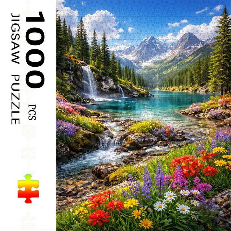 1000 Piece Nature Stream Puzzle, Large Adult Family Interactive Toy, DIY Home Decor Brain Challenge, Festive Scene, Durable Puzzle