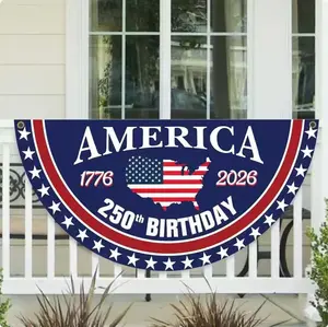 USA 250th Anniversary Polyester Semicircle Fence Banner, 1776–2026 Patriotic Bunting Flag, American Flag Half Round Banner, Fourth Of July Independence Day Outdoor Decor, USA 250 Years Porch Fence Party Banner,Summervibes Gift for Kids&Anime Fans