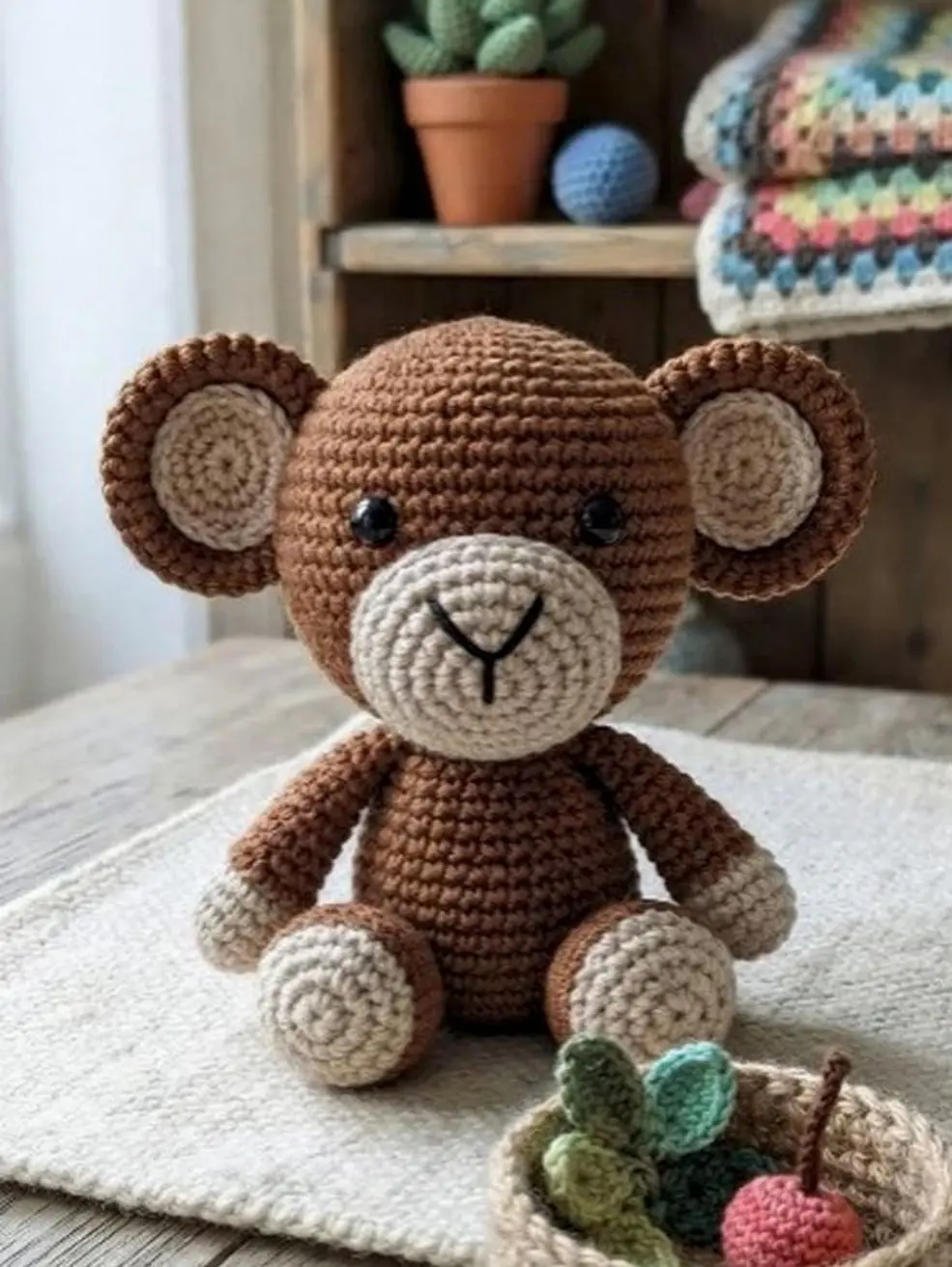 Handmade Crochet Monkey Plushie, Cute Amigurumi Stuffed Animal Toy, Soft Knitted Jungle Animal Desk Decor & Birthday Gift for Kids