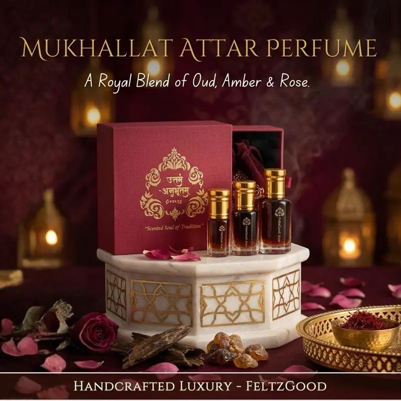 Handcrafted Arabian Cologne, Mukhallat Attar Perfume Oil with Floral Amber, Rose, and Oud - Cruelty-Free and Alcohol-Free Unisex Exotic Blend
