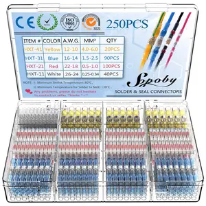 AGS Sopoby 250PCS Solder Seal Wire Connectors Insulated Waterproof Electrical Wire Terminals Heat Shrink Solder Butt Connectors Kit for Automotive Marine