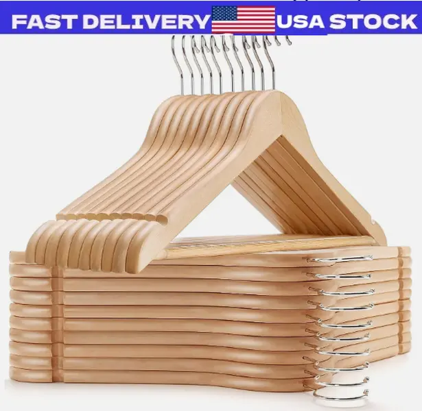 Wooden Hangers Pack of 20 & 50 & 100 Suit Hangers Premium Natural Finish Home US