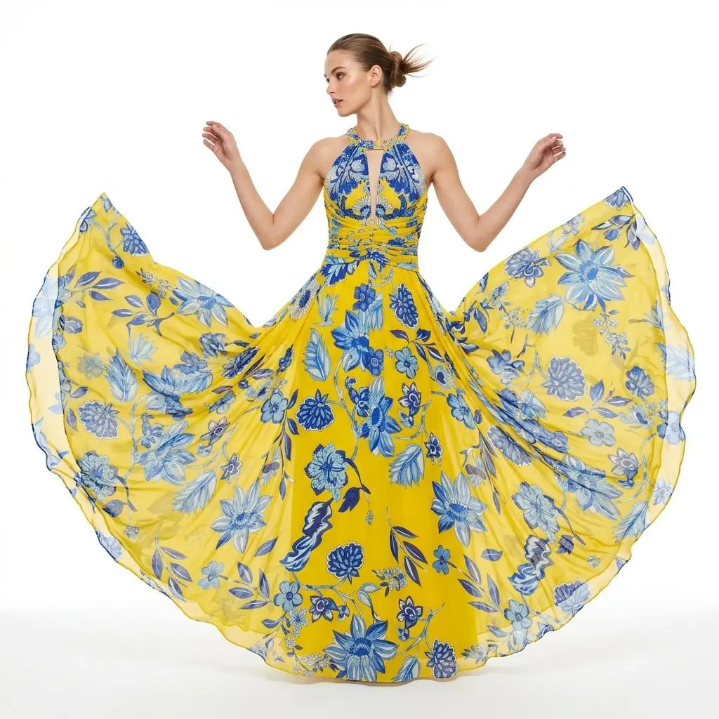princess polly baby blue dress Yellow and Blue Long Dress