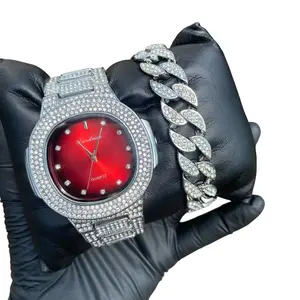 Men Luxury Iced Bling Out Moissanite Rhinestone Watch with Box