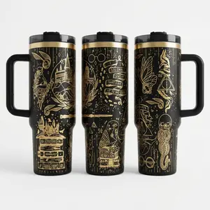 Wizarding World Engraved 40oz Tumbler with Handle, Magical Fantasy Insulated Cup, Laser Engraved Stainless Steel Travel Mug, Large Capacity Drinkware, Gift for Fans, Hot Cold Beverage Cup, TikTok Trend Tumbler