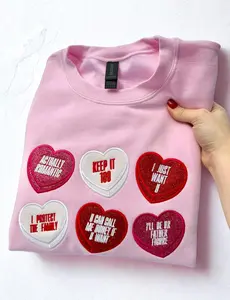 [Made in US] Showglrl Conversation Hearts - Embroidered Crewneck - Glitter, Shimmer, Valentine's Day, Lover, Keep It 100, I Just Want You, Honey