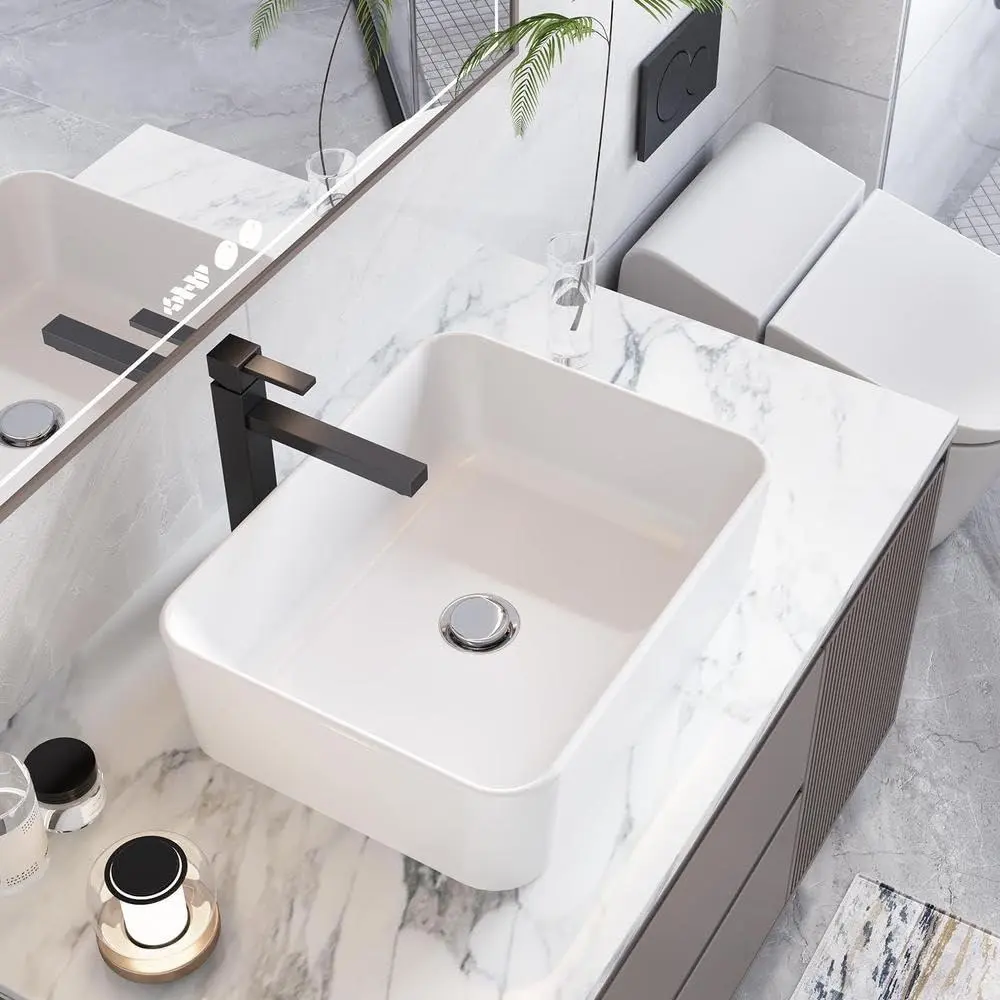 Elegant rectangular white ceramic container sink - high-quality countertop top and bottom installation, easy to clean, high-density ceramic, suitable for home and commercial use 47.5x37.5x13cm