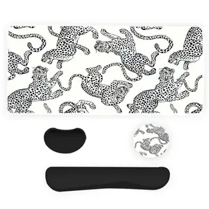 Cheetah-Pattern Mouse Pad & Keyboard Wrist Rest & Coasters Set (4 Counts/set), Ergonomic Wrist Support, Waterproof Computer Mat, Suitable for Home Office Gaming