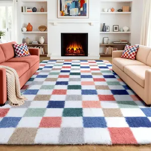 8x10 Area Rugs for Living Room, Large Soft Colorful Checkered Shag Shaggy Fuzzy Carpet for Bedroom, Indoor Big Plush Rug for Kids Boys Girls Dorm Nursery Home