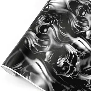 Skull Pattern Car Sticker, 1 Roll Waterproof Vinyl Car Wrap Film, Auto Body Hood Rearview Mirror Motorcycle Bike Graffiti Sticker, Car Exterior Decoration Accessories