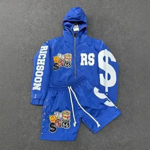 Retro zipper loose versatile sweatshirt unisex street fashion hooded suit two-piece set casual essential retro letter Stylish