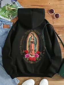 Women's Virgen de Guadalupe Graphic Hoodie – Spiritual Style Hoodie, Sizes S-3XL, Perfect for Religious & Cultural Enthusiasts, Everyday Wear, Soft Fabric Casual Printed
