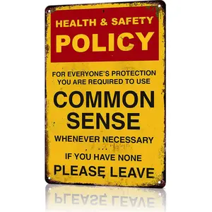 Vintage Tin Sign - Retro Metal Funny Health & Safety Policy 12x8 in Wall Art Plaque, Novelty Home Signs, Quirky Office Accessories for Home Office Decor