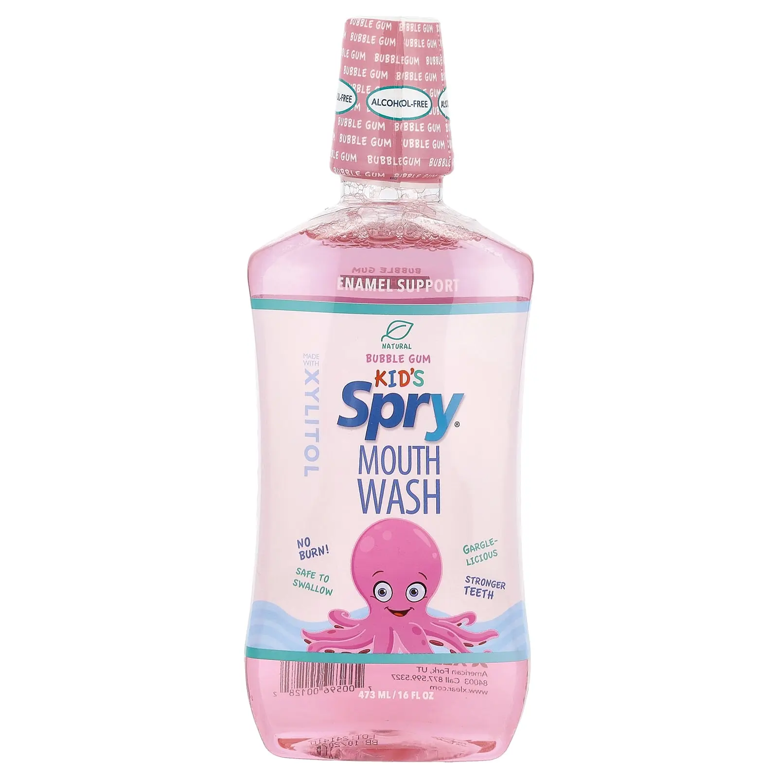 Xlear Kid's Spry® Mouth Wash, Enamel Support, Alcohol-Free, Bubble Gum, 16 fl oz (473 ml)