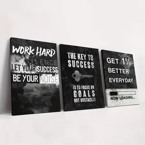 3pcs Framed Monochrome Canvas Poster - Inspirational Quotes, Artwork Wall Painting for Bedroom, Office, Living Room, Cafe, Bar - Wall Decor, Home and Dormitory Decoration