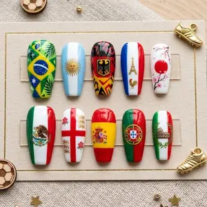 Country Flag Press On Nails 3D International Soccer Football Team Game Day