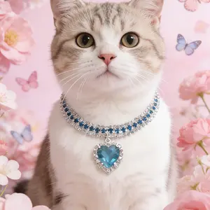 Heart Shaped Artificial Diamond Pet Collar, Aesthetic Cute Design Cat Collar, Cat And Dog Accessory