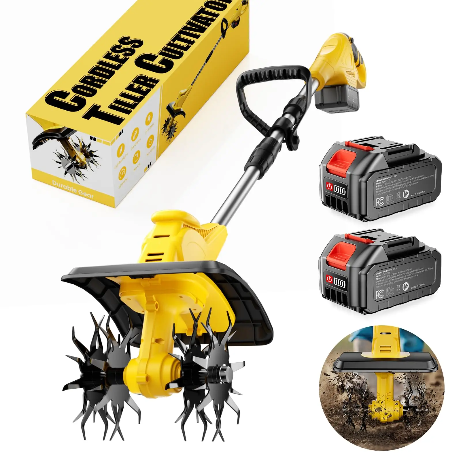 21V Cordless Garden Tiller, Portable Electric Rototiller with 360RPM High Power, Low Noise Soil Cultivator for Yard & Lawn
