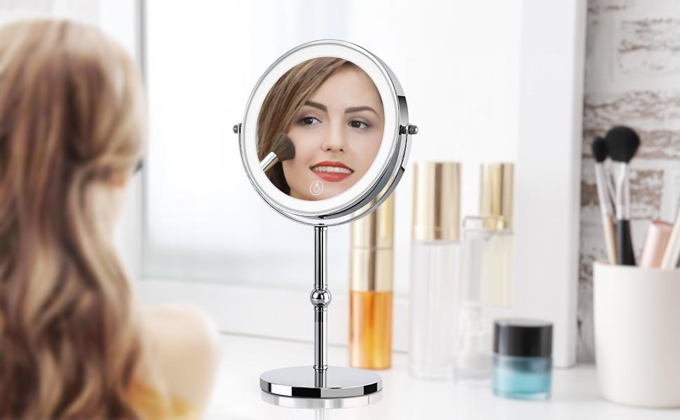 Makeup Mirror 2000mAh Rechargeable Double-Sided Magnifying Vanity Mirror with  1X/10X 360° Rotation Adjustable Brightness Gifts for Mom Women Wife Girls Dorm Room Essential